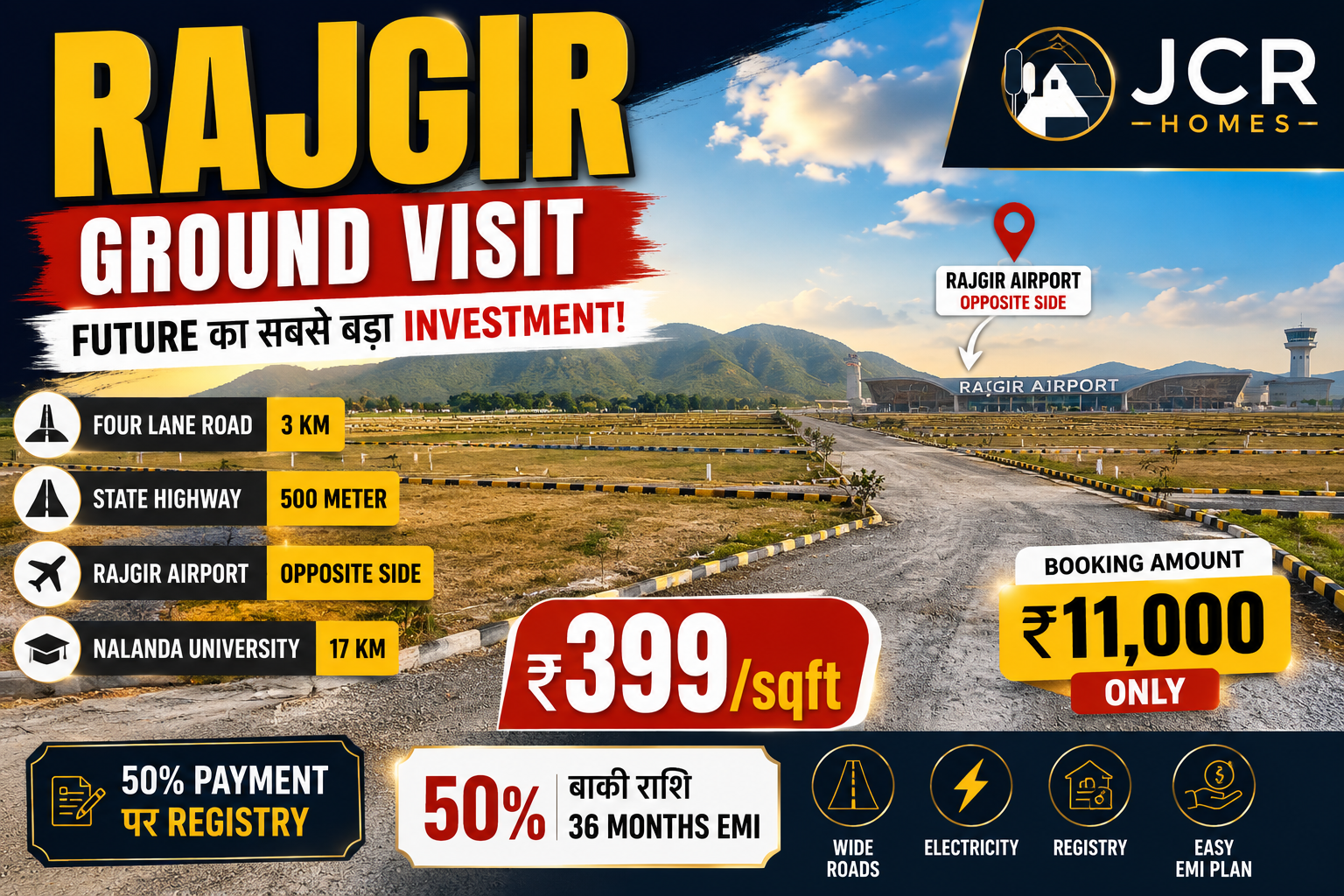 Rajgir Premium Plots | ₹399/sqft | Airport Nearby